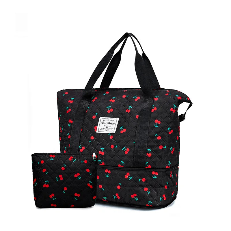 Oxford 2pcs tote bags foldable expandable with multiple pockets - product image