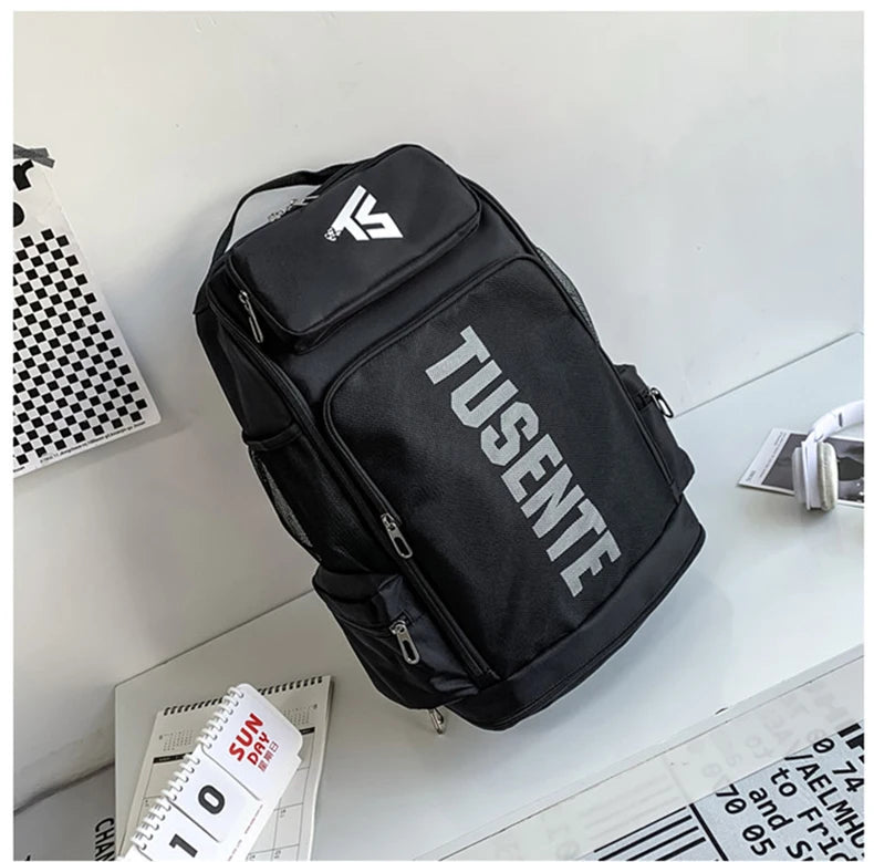 Oxford gym fitness backpack with shoe compartment and adjustable trolley straps - product image