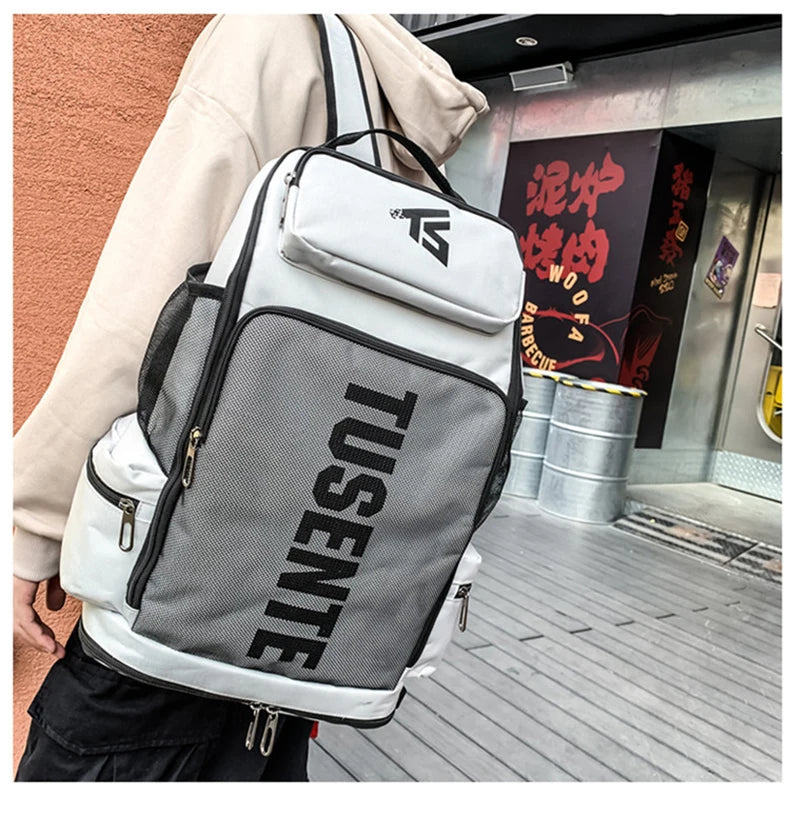Oxford gym fitness backpack with shoe compartment and adjustable trolley straps - product image