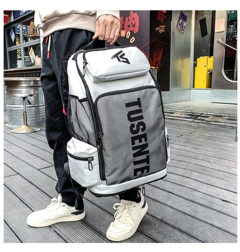 Oxford gym fitness backpack with shoe compartment and adjustable trolley straps - product image