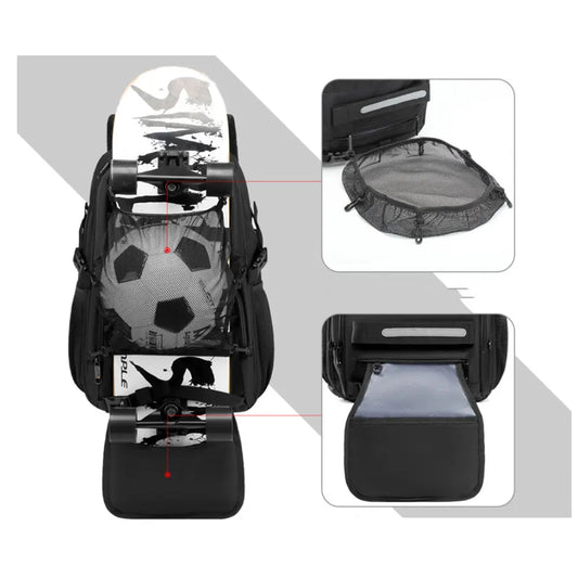 Oxford skateboard soccer backpack shoes laptop anti-theft pockets - product image