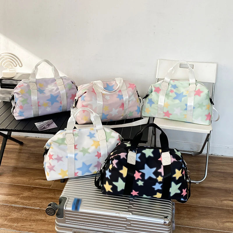 Oxford star print sports duffel bag with wet dry separation and multiple pockets - product image