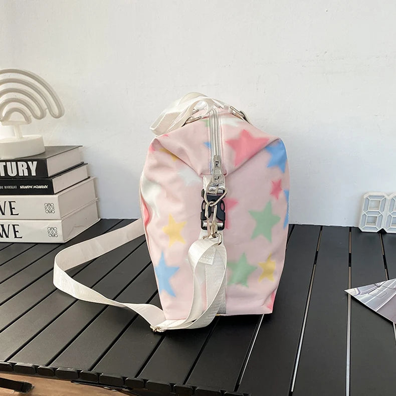 Oxford star print sports duffel bag with wet dry separation and multiple pockets - product image