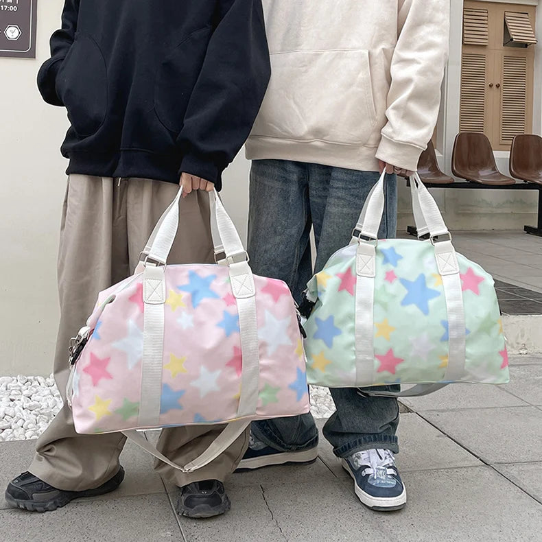 Oxford star print sports duffel bag with wet dry separation and multiple pockets - product image