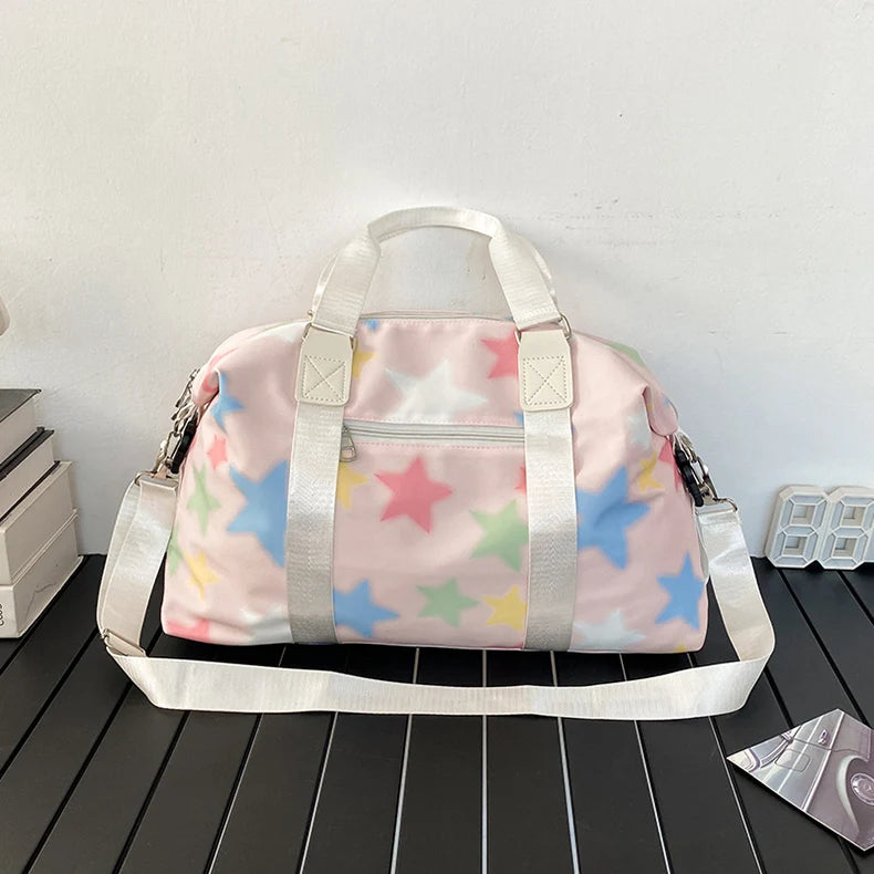 Oxford star print sports duffel bag with wet dry separation and multiple pockets - product image