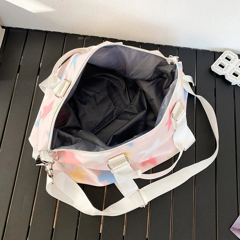 Oxford star print sports duffel bag with wet dry separation and multiple pockets - product image