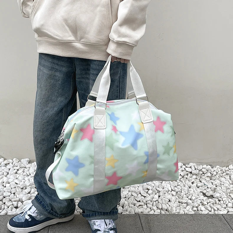Oxford star print sports duffel bag with wet dry separation and multiple pockets - product image