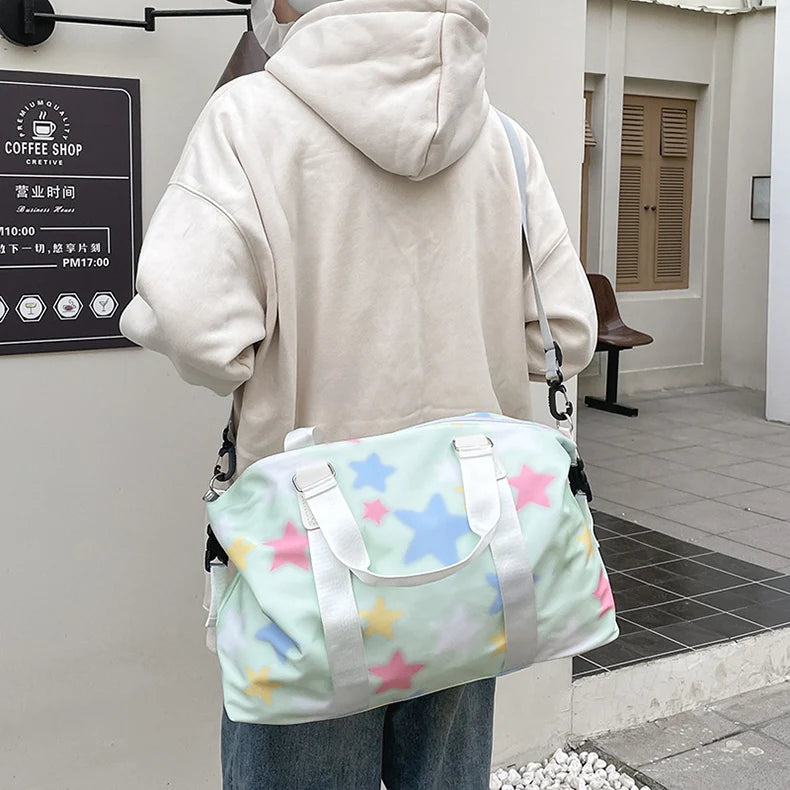 Oxford star print sports duffel bag with wet dry separation and multiple pockets - product image