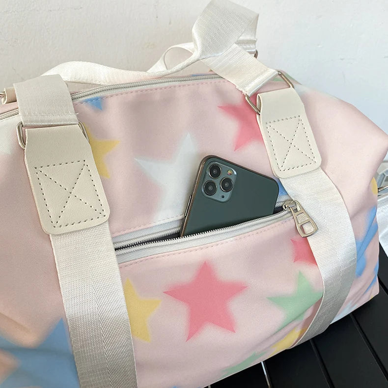 Oxford star print sports duffel bag with wet dry separation and multiple pockets - product image