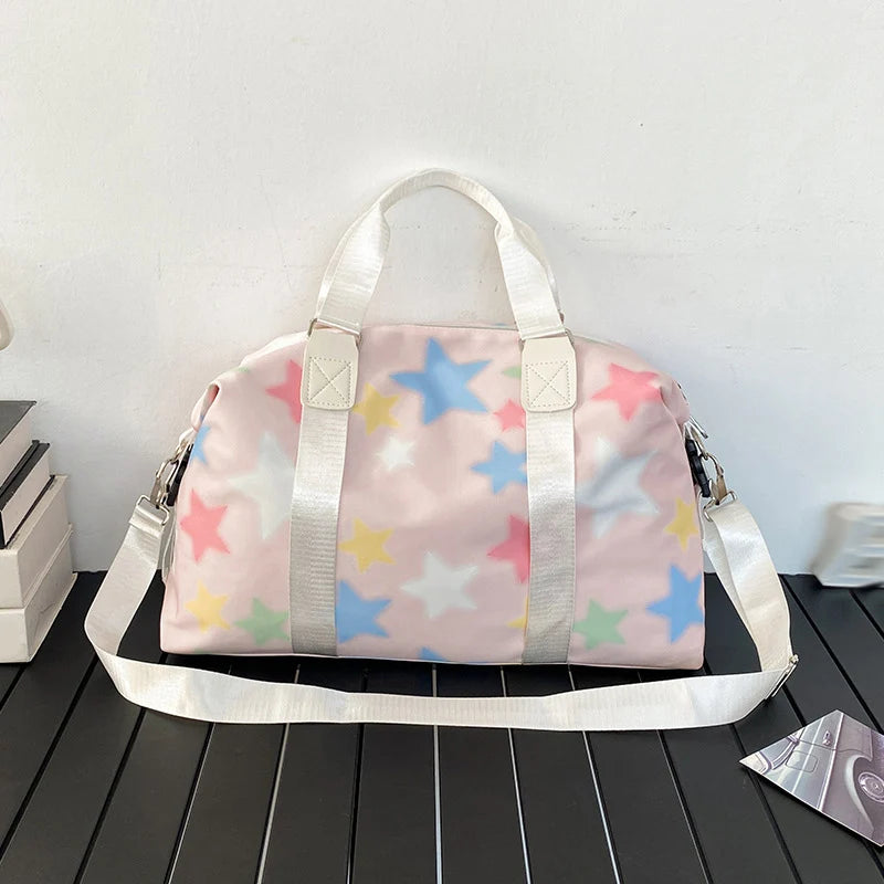 Oxford star print sports duffel bag with wet dry separation and multiple pockets - product image
