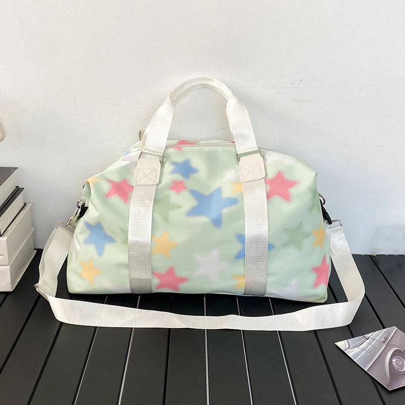 Oxford star print sports duffel bag with wet dry separation and multiple pockets - product image