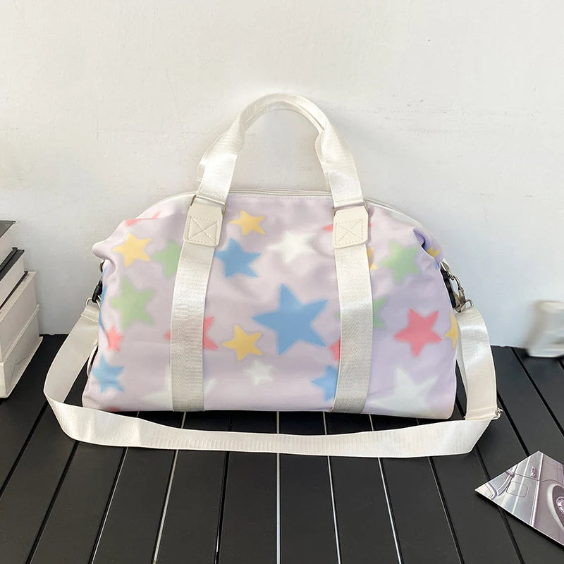 Oxford star print sports duffel bag with wet dry separation and multiple pockets - product image