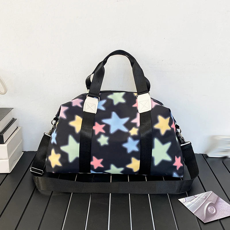 Oxford star print sports duffel bag with wet dry separation and multiple pockets - product image