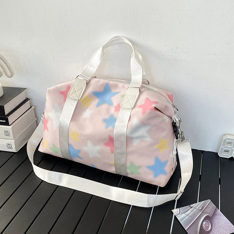 Oxford star print sports duffel bag with wet dry separation and multiple pockets - product image