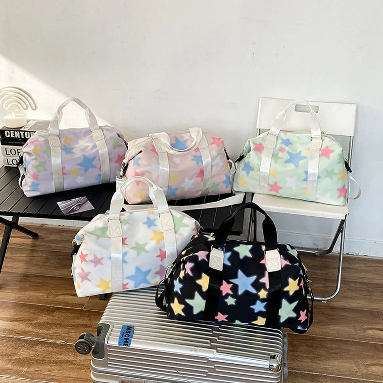Oxford star print sports duffel bag with wet dry separation and multiple pockets - product image