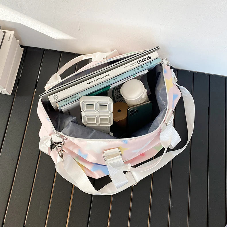 Oxford star print sports duffel bag with wet dry separation and multiple pockets - product image