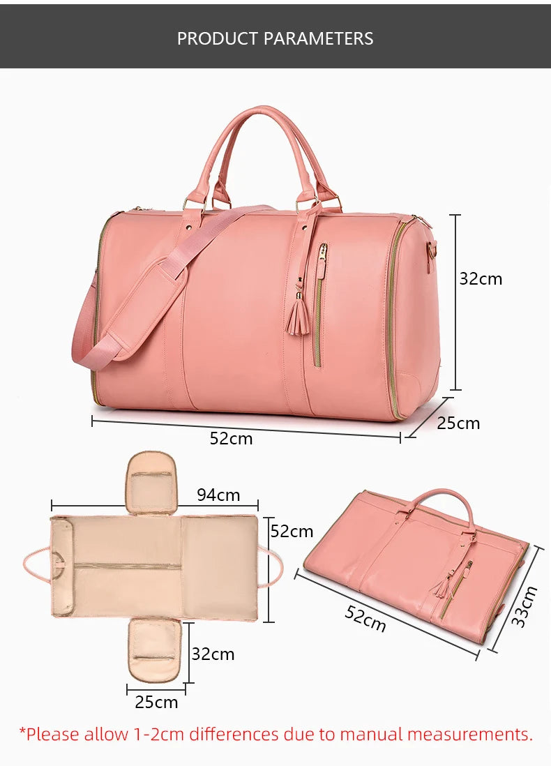 Pu foldable gym fitness shoulder bag waterproof multi-pocket large travel bag - product image