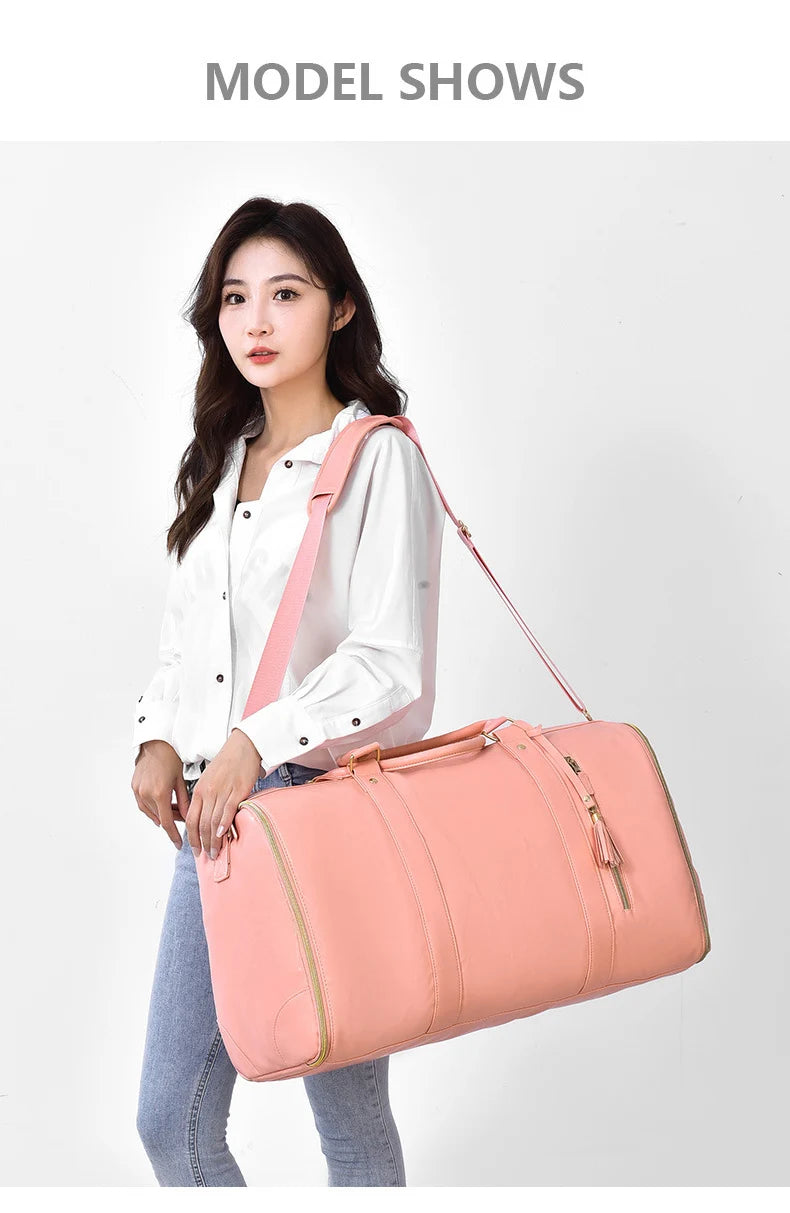 Pu foldable gym fitness shoulder bag waterproof multi-pocket large travel bag - product image