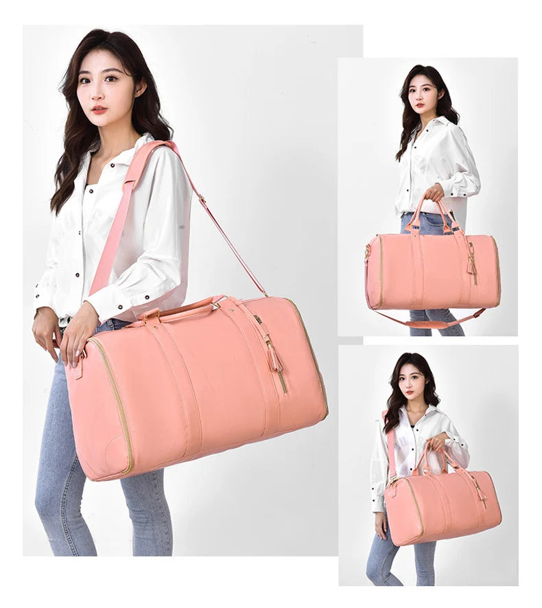 Pu foldable gym fitness shoulder bag waterproof multi-pocket large travel bag - product image