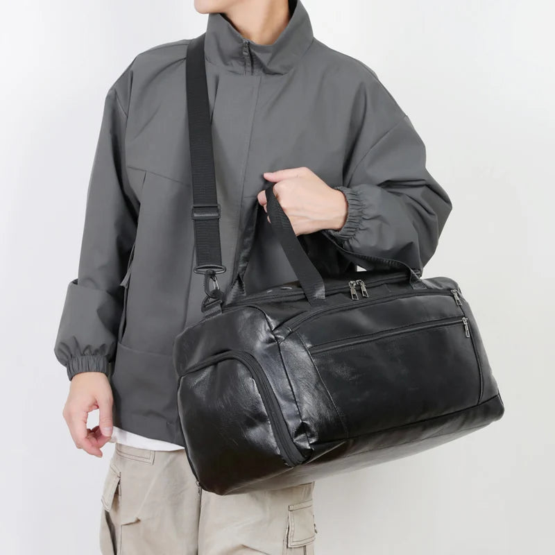Pu large travel gym handbag shoes pocket waterproof multi-compartment design - product image