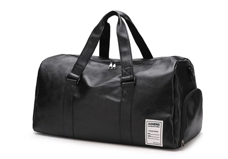 Pu leather gym bag with wet dry separation independent shoes pocket - product image
