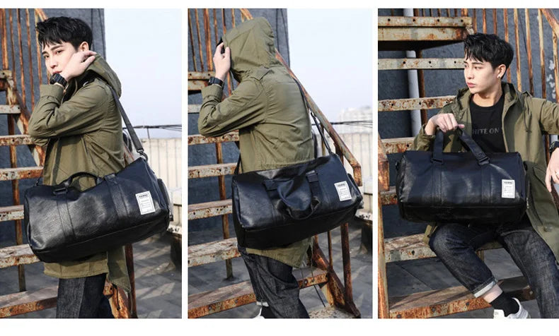 Pu leather gym bag with wet dry separation independent shoes pocket - product image