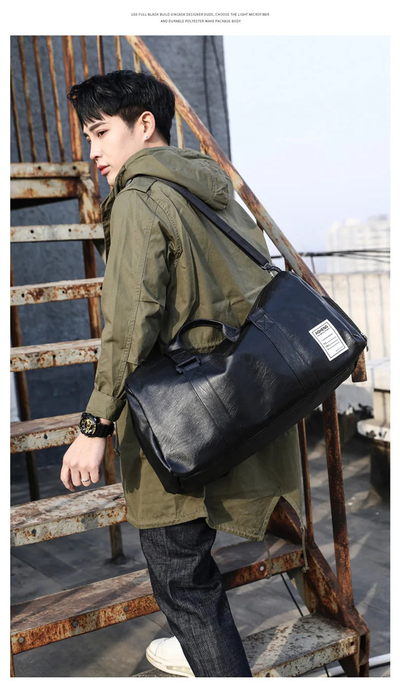 Pu leather gym bag with wet dry separation independent shoes pocket - product image