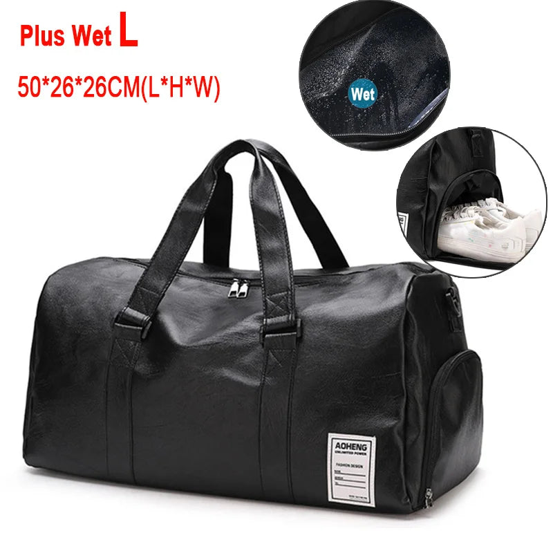 Pu leather gym bag with wet dry separation independent shoes pocket - product image