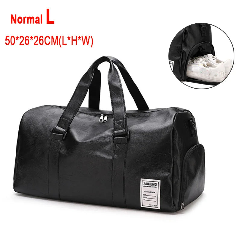 Pu leather gym bag with wet dry separation independent shoes pocket - product image
