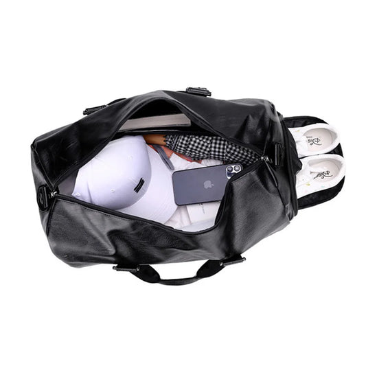 Pu leather gym bag with wet dry separation independent shoes pocket - product image
