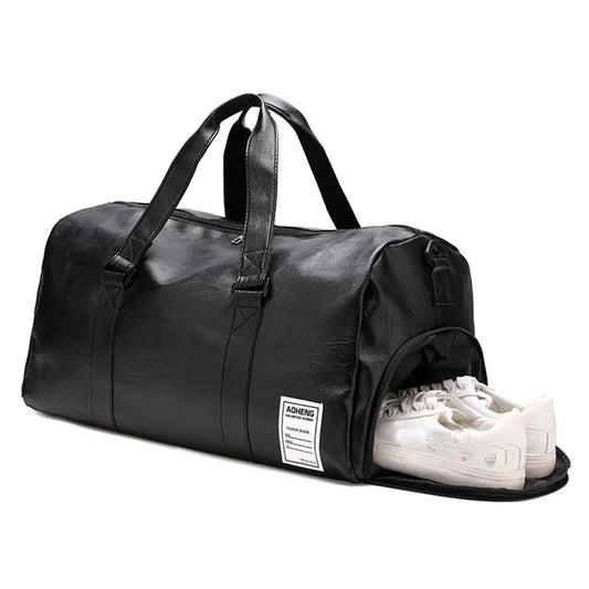 Pu leather gym bag with wet dry separation independent shoes pocket - product image