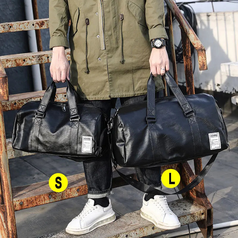 Pu leather gym bag with wet dry separation independent shoes pocket - product image