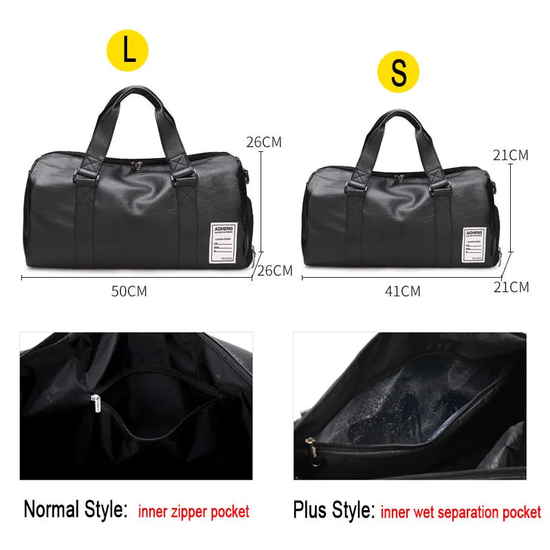 Pu leather gym bag with wet dry separation independent shoes pocket - product image