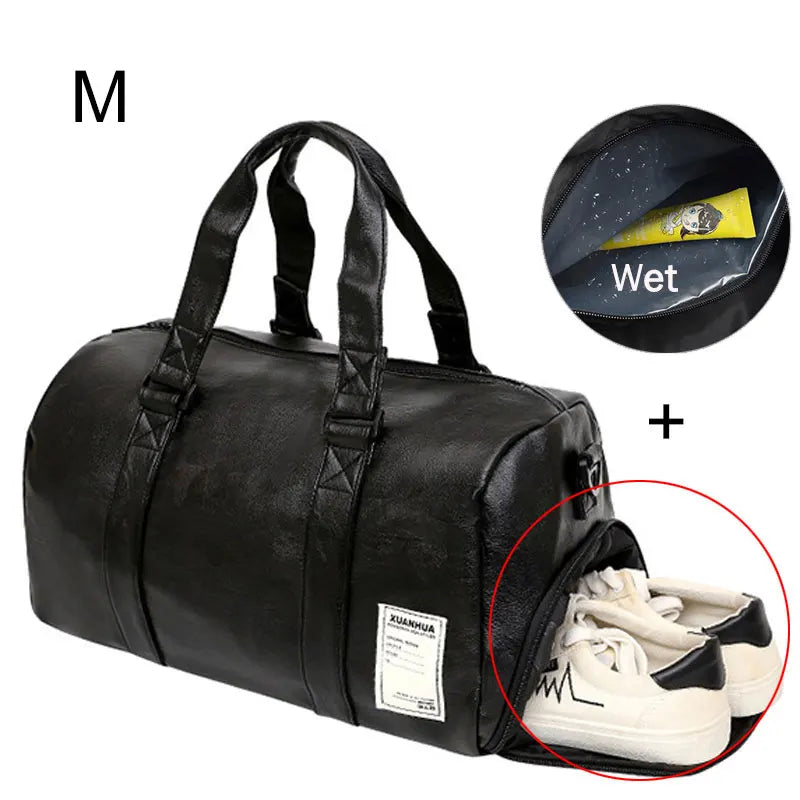 Pu leather gym fitness bag multi-size shoulder tote with shoes compartment - product image