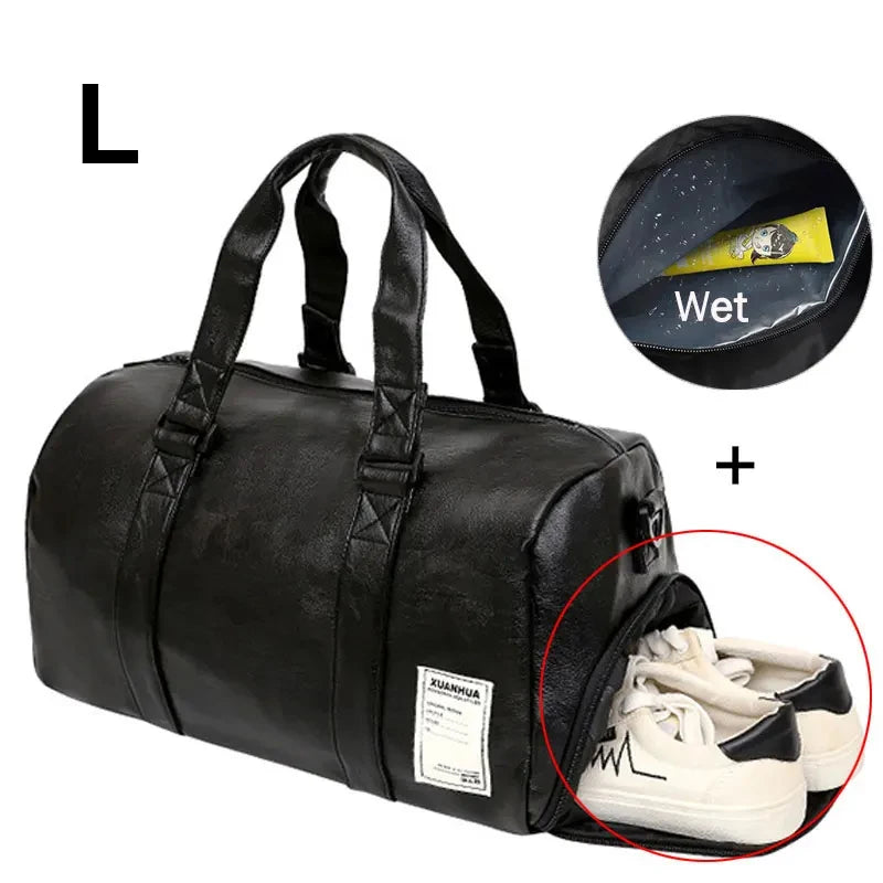 Pu leather gym fitness bag multi-size shoulder tote with shoes compartment - product image
