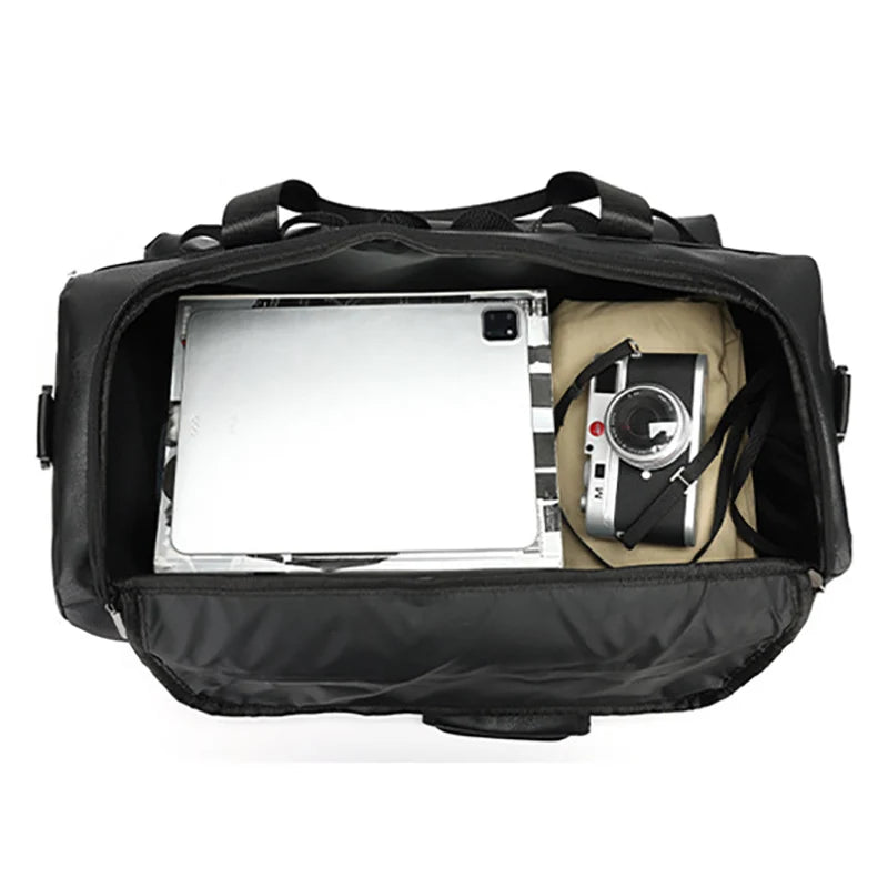 Pu sports duffel bag with wet dry separation and removable shoulder strap - product image