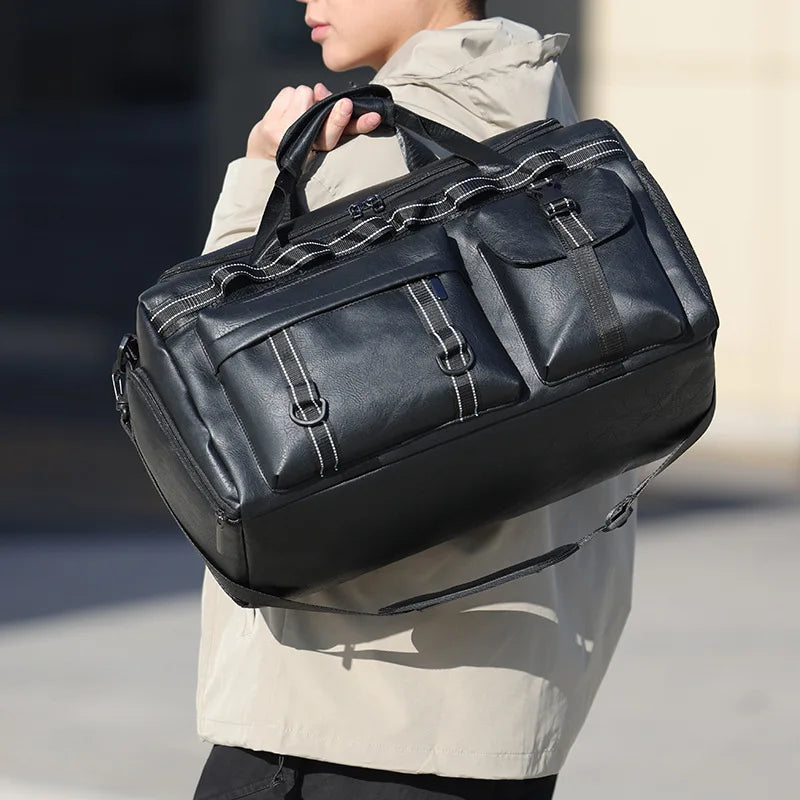 Pu sports duffel bag with wet dry separation and removable shoulder strap - product image