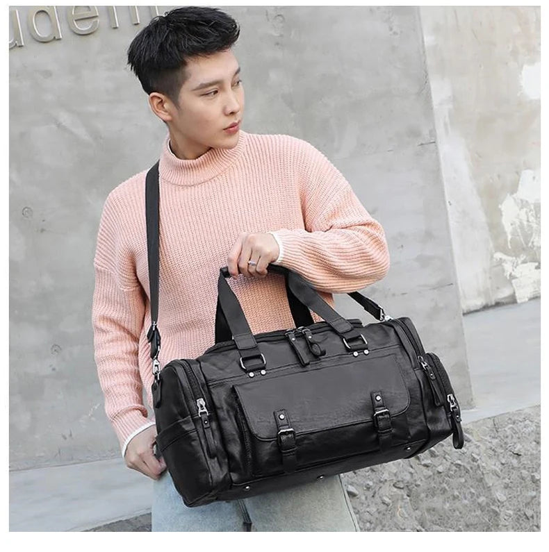 Pu waterproof gym bag with soft handle and shoe compartment - product image