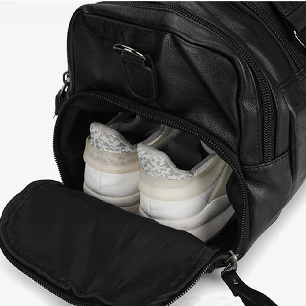 Pu waterproof gym bag with soft handle and shoe compartment - product image