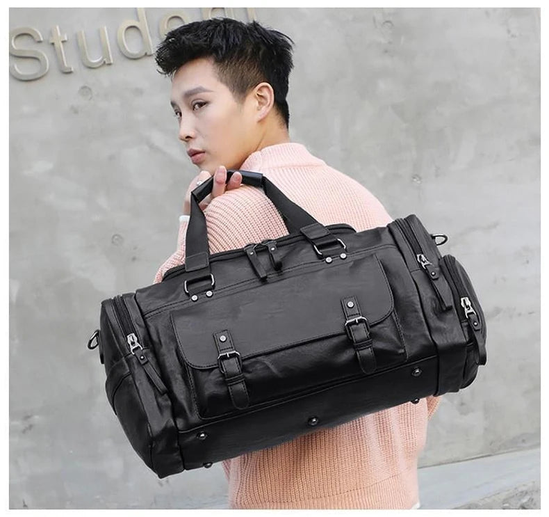 Pu waterproof gym bag with soft handle and shoe compartment - product image