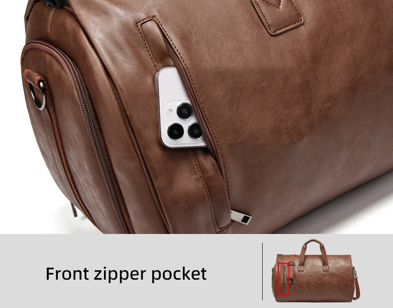 Pu waterproof large capacity sports handbag with shoe and suit compartments - product image