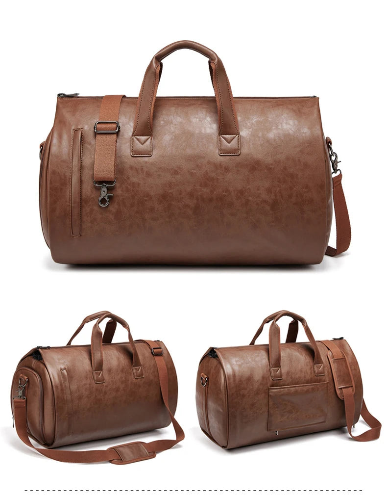 Pu waterproof large capacity sports handbag with shoe and suit compartments - product image