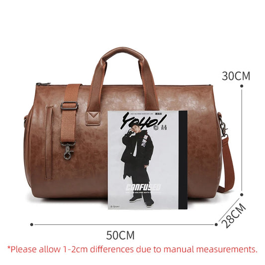 Pu waterproof large capacity sports handbag with shoe and suit compartments - product image