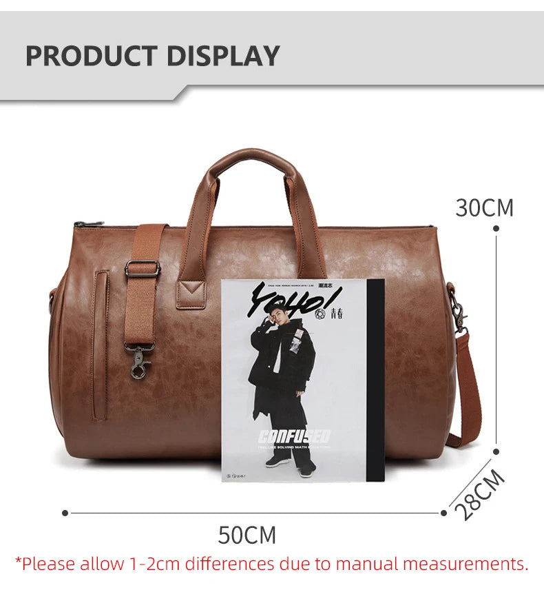 Pu waterproof large capacity sports handbag with shoe and suit compartments - product image