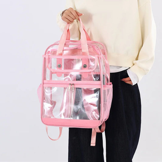 Pvc transparent clear backpack waterproof multi-pocket outdoor travel rucksack - product image