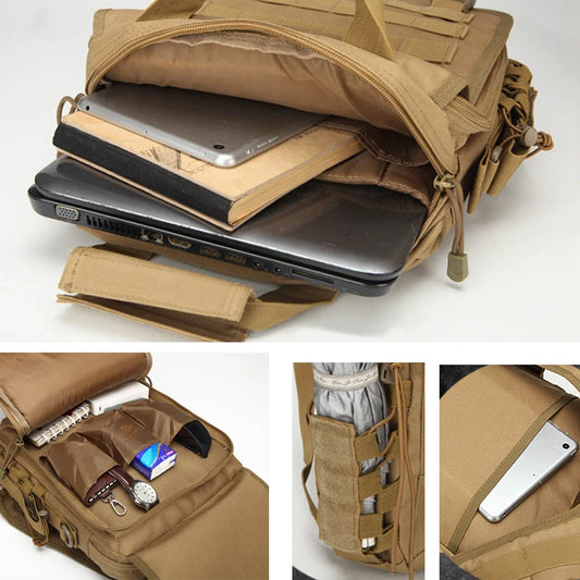 Softback tactical camo laptop shoulder bag with molle system, nylon material - product image