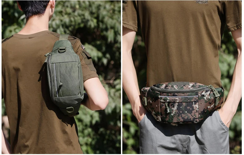Softback tactical waist sling bag with zipper pouch, nylon material - product image