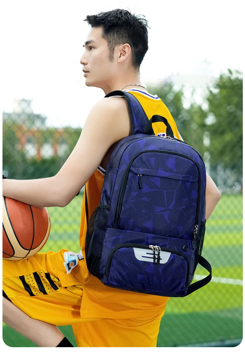 Sports backpack with shoes compartment multi-pocket water-resistant oxford fabric - product image