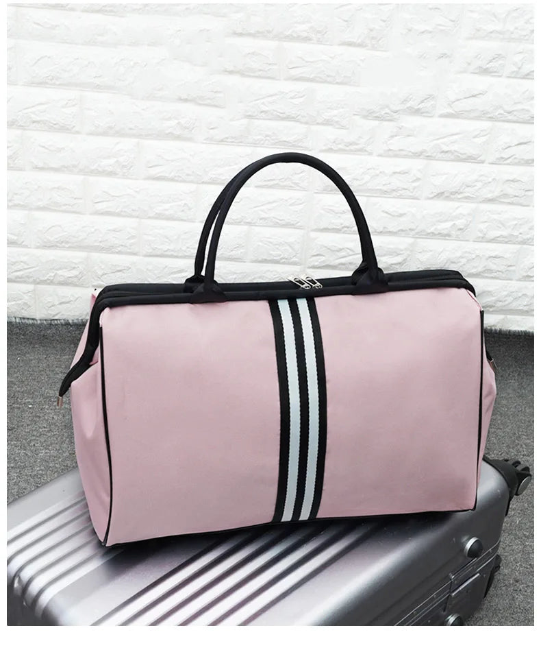 Striped nylon travel duffel bag large capacity waterproof multi-pocket - product image