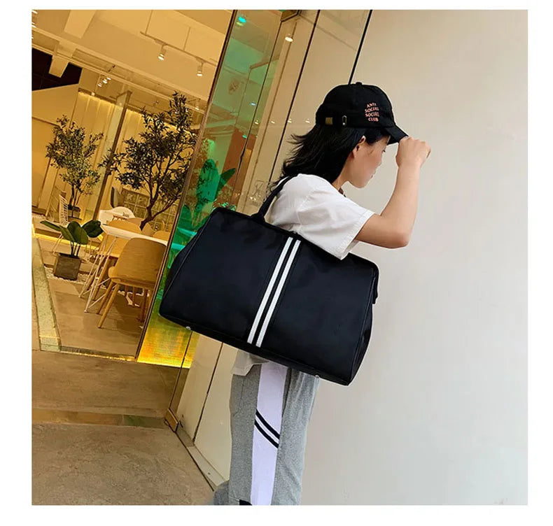 Striped nylon travel duffel bag large capacity waterproof multi-pocket - product image
